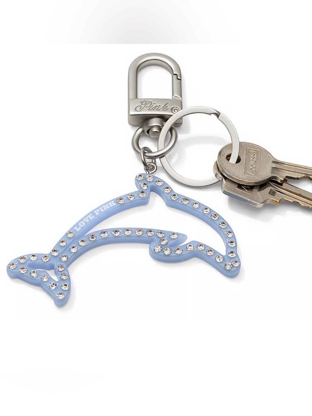 PINK RHINESTONE DOLPHIN KEYCHAIN CHARM